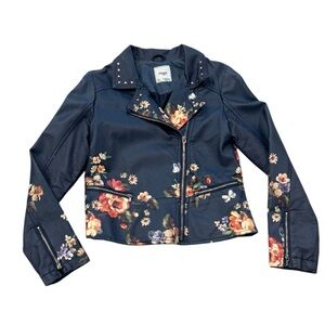 MAYORAL***Floral Navy Pleather Jacket***Size 14 EUC